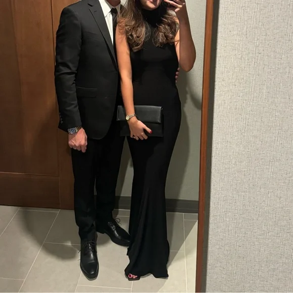 Norma Kamali Halter Turtleneck Fishtail Gown Maxi Formal Elegant Party Black XS - Picture 2 of 2